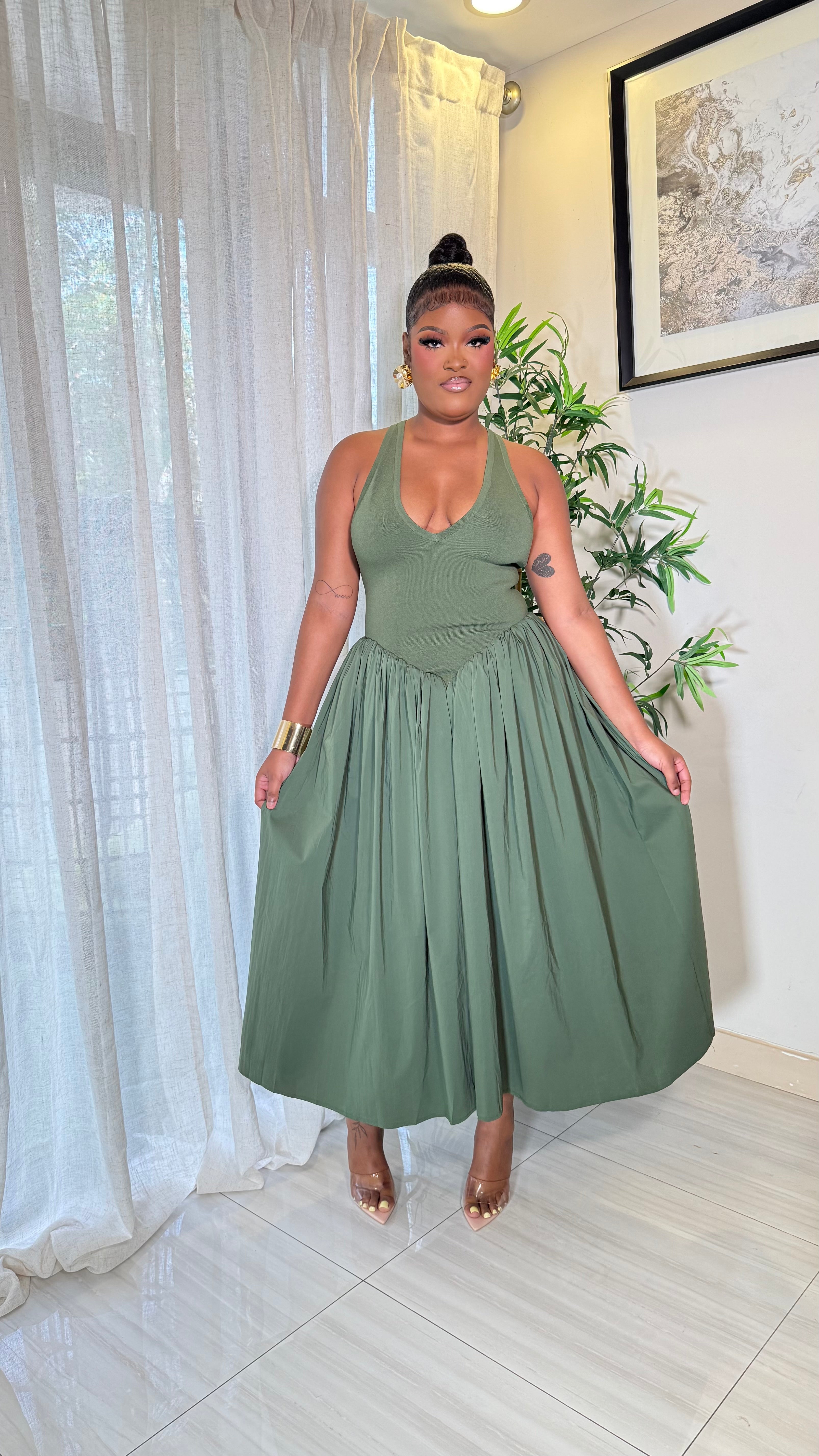 OLVE GRACE MIDI DRESS (OLVE GREEN)