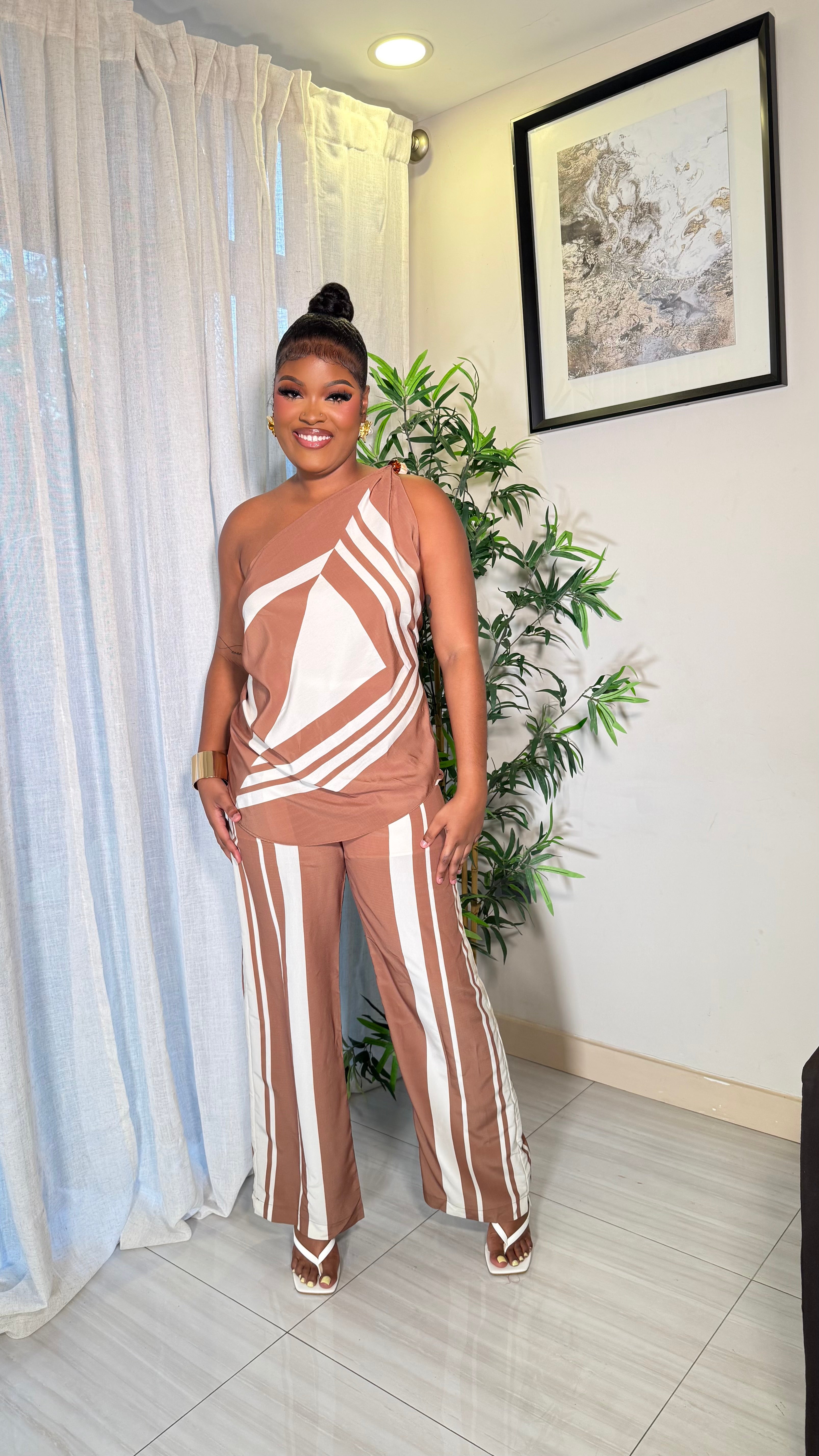 MOCHA MUSE PANTS SET (BROWN & IVORY0