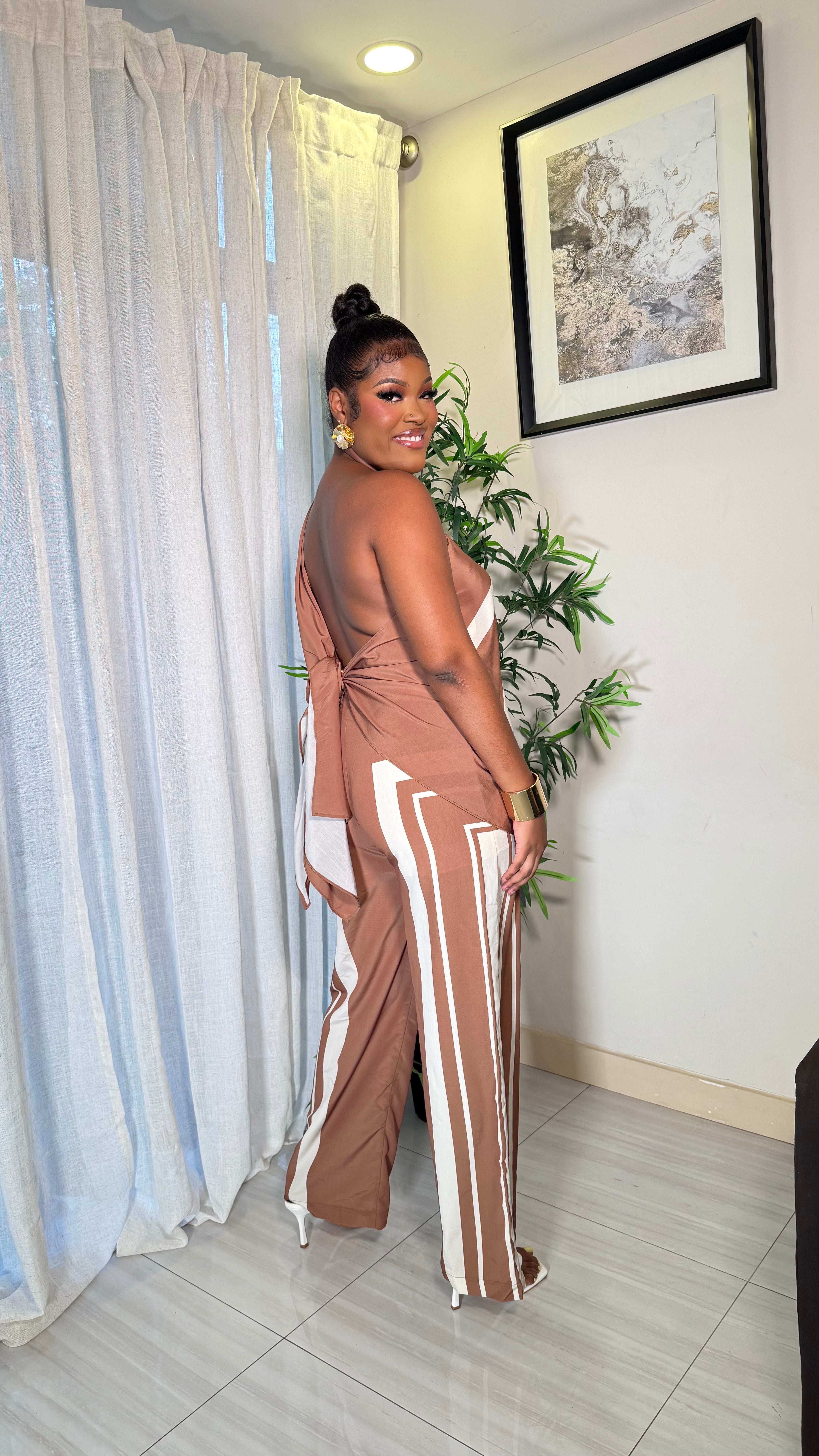 MOCHA MUSE PANTS SET (BROWN & IVORY0