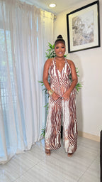 SAHARA ZEBRA PANTS SET (BROWN & IVORY)