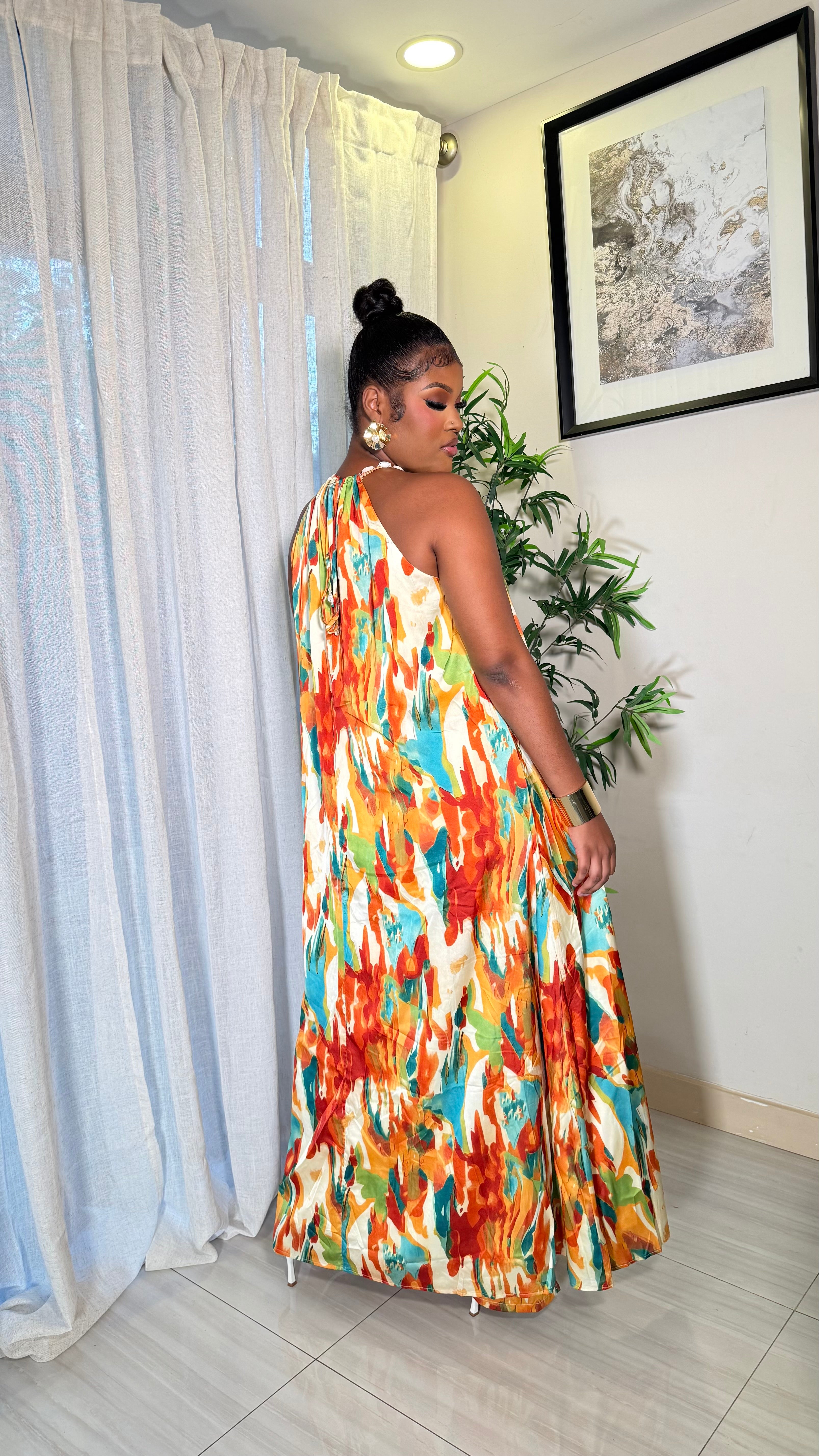 SUNSET OASIS PANTS SET (ORANGE MULTI COLOR)