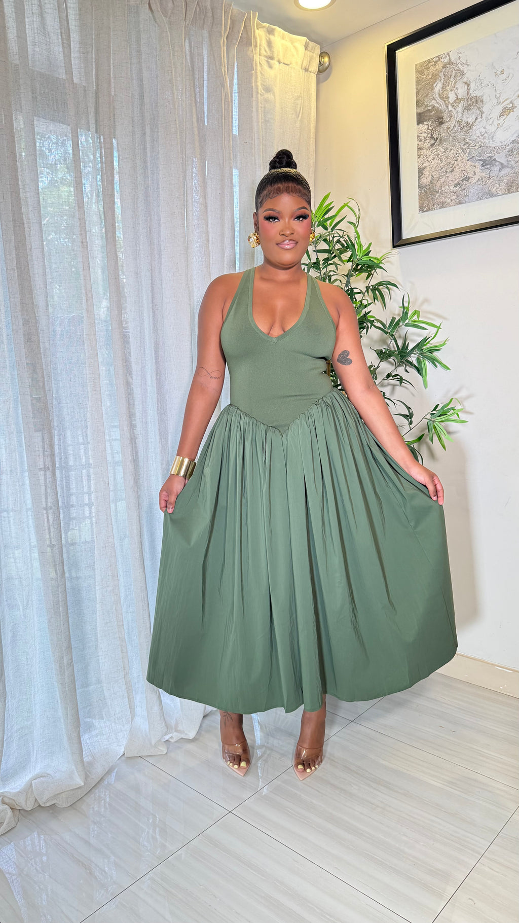 OLVE GRACE MIDI DRESS (OLVE GREEN)