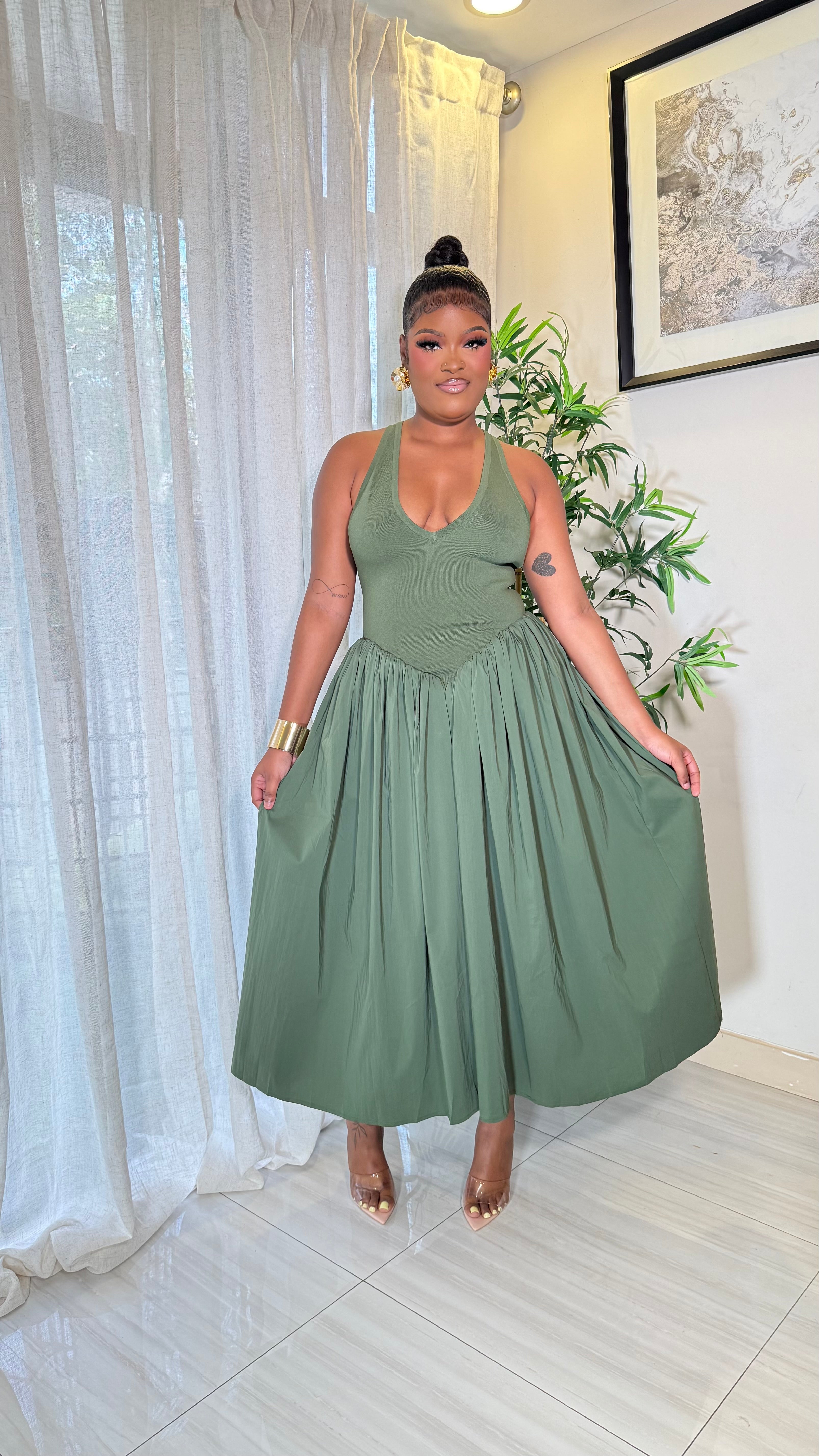 OLVE GRACE MIDI DRESS (OLVE GREEN)