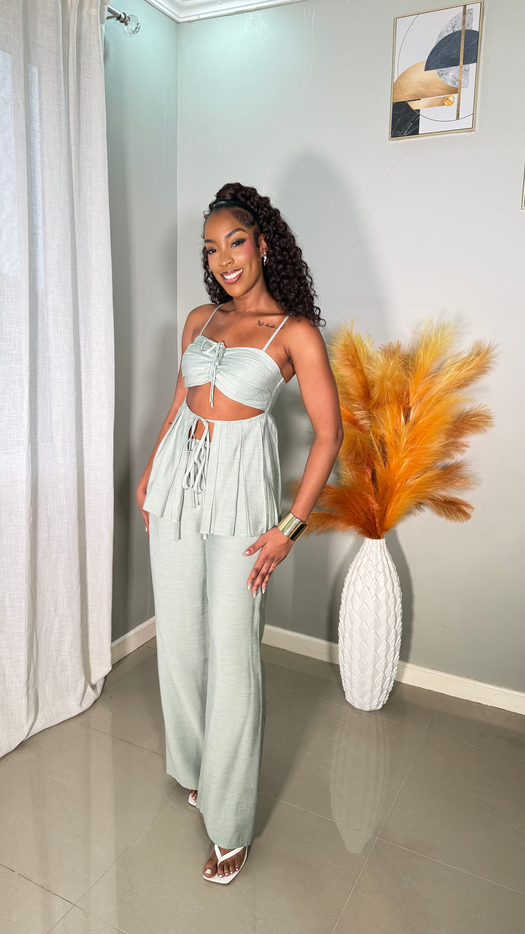 Alani Linen Pants set (SAGE)